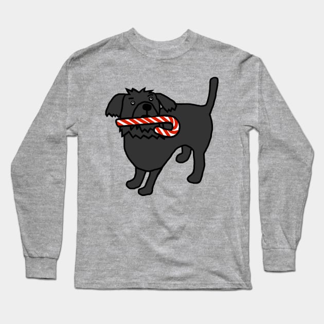 Cute Christmas Dog with Candy Cane in Mouth Long Sleeve T-Shirt by ellenhenryart